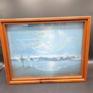 Vintage Footprints In The Sands Wooden Shadowbox